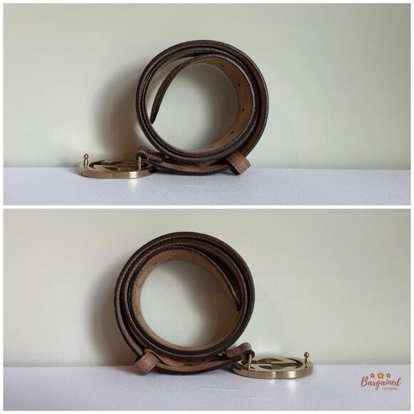Auth Gucci Brown/Beige Guccissima Leather Gold Interlocking G Buckle Belt 80/32 - Picture 7 of 13